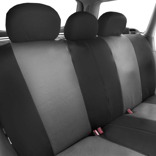  FH Group FB101115 Gray/Black Supreme Twill Fabric High Back Car Seat Cover (Full Set Airbag Ready and Split Rear Bench) w. F11305 Black All Weather Heavy Duty Auto Floor Mats