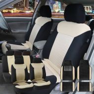 FH Group FH GROUP FH-FB062115 Premium Fabric Car Seat Covers, Airbag compatible and Split Bench with F14407 Premium Carpet Floor Mats Beige / Black - Fit Most Car, Truck, Suv, or Van