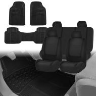 FH Group FH GROUP FH-FB032114 Unique Flat Cloth Car Seat Covers, Solid Black Color with F11306 Black Vinyl Floor Mats, Solid Black Color- Fit Most Car, Truck, Suv, or Van