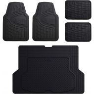 FH Group F11311 Premium Tall Channel Rubber Floor Mats, Burgundy/Black Color w. F16406 Premium Trimmable Black Rubber Cargo Mat