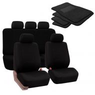 FH Group FH-FB050115 + C14403: Full Set Modern Flat Cloth Black Seat Covers and Black Carpet Floor Mats- Fit Most Car, Truck, Suv, or Van