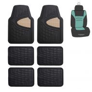 FH Group F11311 Premium Tall Channel Rubber Three-Row Floor mats w. Free Air Freshener, Beige/Black Color-Fit Most Car, Truck, SUV, or Van
