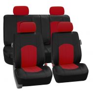 FH Group PU008114 Perforated Leatherette Full Set Car Seat Covers, (Airbag & Split Ready), Red/Black Color - Fit Most Car, Truck, Suv, or Van