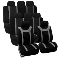 FH Group FH GROUP FH-FB070128 Three Row Set Sports Fabric Car Seat Covers, Airbag compatible and Split Bench (2 Bucket Covers, 2 Solid Bench Covers) , Gray / Black- Fit Most Car, Truck, Suv