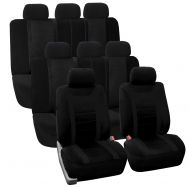 FH Group FH GROUP FH-FB070128 Three Row Set Sports Fabric Car Seat Covers, Airbag compatible and Split Bench (2 Bucket Covers, 2 Solid Bench Covers), Solid Black - Fit Most Car, Truck, Suv,
