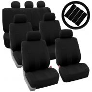 FH Group FH-FB036217 + FH2033 Three Row Combo Set: Striking Striped Seat Covers Solid Black Color- Fit Most Car, Truck, SUV, or Van