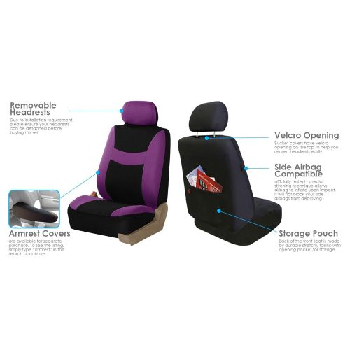  FH Group FB030PURPLE-COMBO Seat Cover Combo Set with Steering Wheel Cover and Seat Belt Pad (Airbag Compatible and Split Bench Purple)