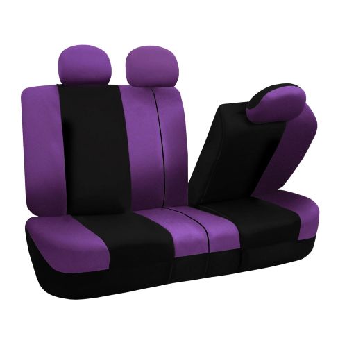  FH Group FB030PURPLE-COMBO Seat Cover Combo Set with Steering Wheel Cover and Seat Belt Pad (Airbag Compatible and Split Bench Purple)