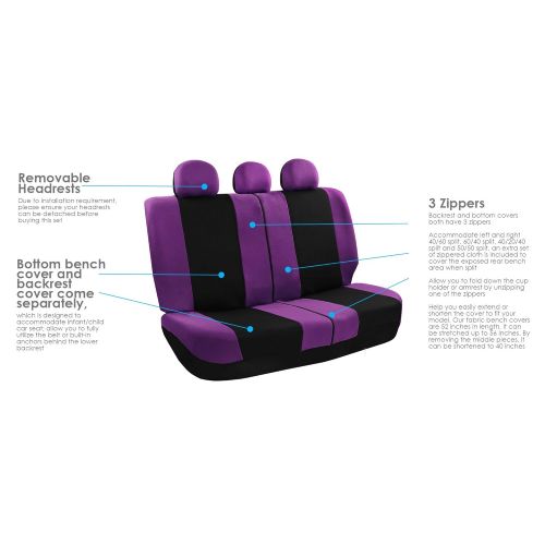  FH Group FB030PURPLE-COMBO Seat Cover Combo Set with Steering Wheel Cover and Seat Belt Pad (Airbag Compatible and Split Bench Purple)