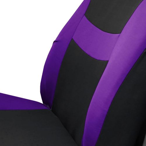  FH Group FB030PURPLE-COMBO Seat Cover Combo Set with Steering Wheel Cover and Seat Belt Pad (Airbag Compatible and Split Bench Purple)