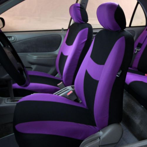  FH Group FB030PURPLE-COMBO Seat Cover Combo Set with Steering Wheel Cover and Seat Belt Pad (Airbag Compatible and Split Bench Purple)