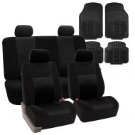 FH Group FH GROUP FB060114 Combo Set: Trendy Elegance Full Set Car Seat covers, Airbag & Split Ready w. F11305 Rubber Floor Mats, Solid Black- Fit Most Car, Truck, Suv, or Van