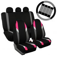 FH Group FH GROUP FB133115 Full Set Premium Modernistic Seat Covers Pink / Black W. FH2033 Steering Wheel Cover & Seat Belt Pads - Fit Most Car, Truck, Suv, or Van