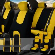 FH Group FH GROUP FH-FB050115 + F14407 Full Set Flat Cloth Car Seat Covers with Premium Carpet Floor Mats, Yellow / Black- Fit Most Car, Truck, Suv, or Van