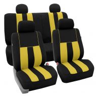 FH Group Striking Striped Full Set Car Seat Covers (Airbag & Split Ready) w. Free Gift Yellow/Black Color - Fit Most Car, Truck, Suv, or Van