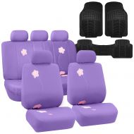 FH Group FH GROUP FH-FB053115 Floral Embroidery Design Full Set Car Seat Covers Purple Color, Airbag compatible and Split Bench with F11306 Vinyl Floor mats- Fit Most Car, Truck, Suv, or Va