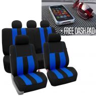 FH Group FH GROUP FH-FB036115 Striking Striped Seat Covers, Blue / Black with FH GROUP FH1002 Non-slip Dash Grip Black Pad Mat - Fit Most Car, Truck, Suv, or Van