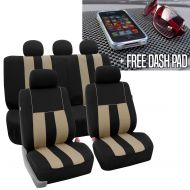 FH Group FH GROUP FH-FB036115 Striking Striped Seat Covers, Beige / Black with FH GROUP FH1002 Non-slip Dash Grip Black Black Pad Mat- Fit Most Car, Truck, Suv, or Van