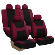 FH Group FB030115-SEAT Light & Breezy Burgundy/Black Cloth Seat Cover Set Airbag & Split Ready- Fit Most Car, Truck, SUV, or Van