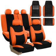 FH Group FH GROUP FH-FB030115 Light & Breezy Cloth Seat Cover Set Airbag & Split Ready with Premium Carpet Floor Mats Orange / Black- Fit Most Car, Truck, Suv, or Van