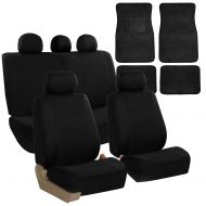 FH Group FH GROUP FH-FB030115 Light & Breezy Cloth Seat Cover Set Airbag & Split Ready with Carpet Floor Mats Solid Black - Fit Most Car, Truck, Suv, or Van
