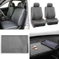 FH Group FH GROUP FH-PU002102 Classic PU Leather Bucket Seat Covers, Airbag compatible w. FH3011 Silicone Anti-slip Dash Mat, Solid Gray color- Fit Most Car, Truck, Suv, or Van