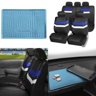 FH Group PU006115 Varsity Spirit PU Leather Seat Covers, Airbag & Split Ready w. FH3011 Silicone Anti-Slip Dash Mat, Blue/Black Color