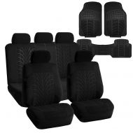 FH Group FH-FB071115 Complete Set Travel Master Seat Covers Solid Black, Airbag Ready & Rear Split with F11306 Vinyl Floor Mats - Fit Most Car, Truck, Suv, or Van