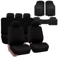 FH Group FH GROUP FH-FB051115 Multifunctional Flat Cloth Car Seat Cover, Solid Black ,Airbag compatible and Split Bench with F11306 Vinyl Floor Mats- Fit Most Car, Truck, Suv, or Van