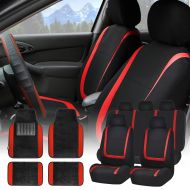 FH Group FH GROUP FH-FB032115 Unique Flat Cloth Seat Covers with F14407 Premium Carpet Floor Mats Red / Black- Fit Most Car, Truck, Suv, or Van