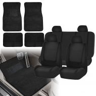 FH Group FH GROUP FH-FB032115 Unique Flat Cloth Seat Covers with F14407 Premium Carpet Floor Mats Solid Black- Fit Most Car, Truck, Suv, or Van
