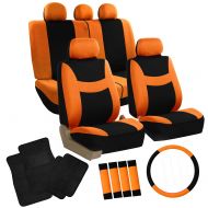 FH Group FH-FB030115 Light & Breezy Orange/Black Cloth Seat Cover Set Airbag & Split Ready with Steering Wheel Cover, Seat Belt Pads and Floor Mats- Fit Most Car, Truck, Suv, or Va