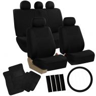 FH Group FH GROUP FH-FB030115 Light & Breezy Black Cloth Seat Cover Set Airbag & Split Ready with Steering Wheel Cover, Seat Belt Pads and Floor Mats- Fit Most Car, Truck, Suv, or Van
