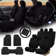 FH Group FB030115 Light & Breezy Cloth Seat Covers, Airbag & Split Ready Red/Black Combo Set: Steering Wheel Cover, Seat Belt Pads and F11306 Vinyl Floor Mats-Fit Most Car, Truck,