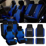 FH Group FH-FB071115 Complete Set Travel Master Seat Covers Airbag Ready & Rear Split with F14407 Premium Carpet Floor Mats Blue/ Black- Fit Most Car, Truck, Suv, or Van