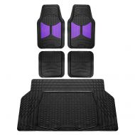 FH Group F11313 Monster Eye Full Set Rubber Floor Mats, Purple/Black Color w. F16403 Trimmable Vinyl Trunk Liner/Cargo Mat Black- Fit Most Car, Truck, SUV, or Van