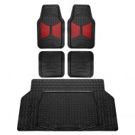 FH Group F11313 Monster Eye Full Set Rubber Floor Mats, Burgundy/Black Color w. F16403 Trimmable Vinyl Trunk Liner/Cargo Mat Black- Fit Most Car, Truck, SUV, or Van