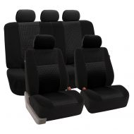FH Group FH GROUP FH-FB060115 Full Set Trendy Elegance Car Seat Covers, Airbag compatible and Split Bench Solid Black color- Fit Most Car, Truck, Suv, or Van