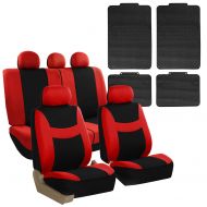 FH Group FH GROUP FB030115 Combo Set: Light & Breezy Cloth Seat Cover Set + F11300BLACK Floor mats, Red / Black- Fit Most Car, Truck, Suv, or Van