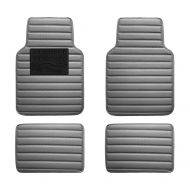 FH Group F12001GRAY Luxury Universal All-Season Heavy-Duty Faux Leather Car Floor Mats Stripe Design w. High Tech 3-D Anti-Skid/Slip Backing