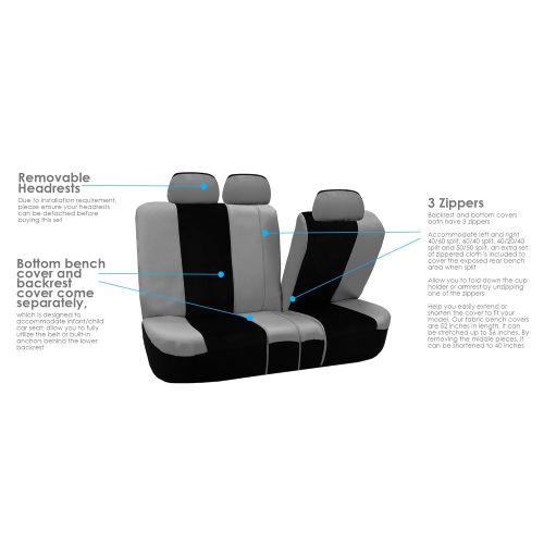  FH Group FH GROUP FB101115 Supreme Twill Fabric High Back Car Seat Cover (Full Set Airbag Ready and Split Rear Bench), Gray w. FREE GIFT- Fit Most Car, Truck, Suv, or Van