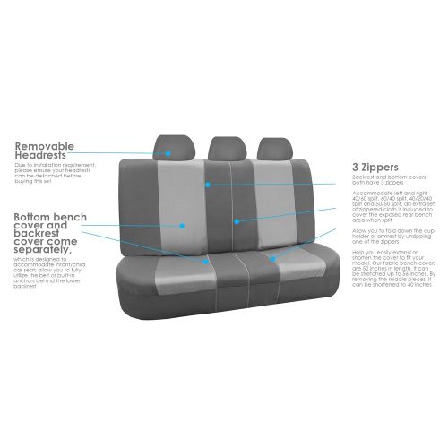  FH Group FH GROUP FB101115 Supreme Twill Fabric High Back Car Seat Cover (Full Set Airbag Ready and Split Rear Bench), Gray w. FREE GIFT- Fit Most Car, Truck, Suv, or Van