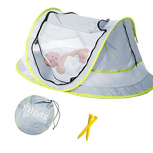  [아마존베스트]FHzytg Aiernuo Large Baby Beach Tent, Portable Baby Travel Tent UPF 50+ Infant Sun Shelters Pop Up Folding Travel Bed Mosquito Net Sunshade with 2 Pegs