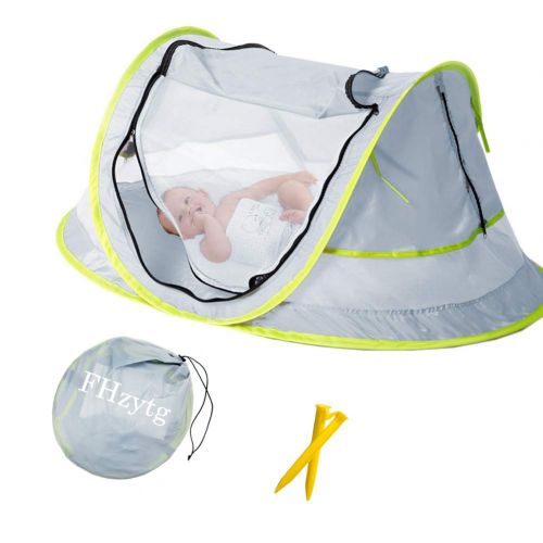  [아마존베스트]FHzytg Aiernuo Large Baby Beach Tent, Portable Baby Travel Tent UPF 50+ Infant Sun Shelters Pop Up Folding Travel Bed Mosquito Net Sunshade with 2 Pegs