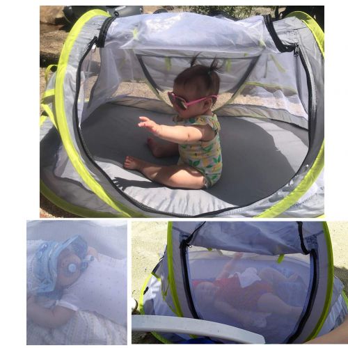  [아마존베스트]FHzytg Aiernuo Large Baby Beach Tent, Portable Baby Travel Tent UPF 50+ Infant Sun Shelters Pop Up Folding Travel Bed Mosquito Net Sunshade with 2 Pegs