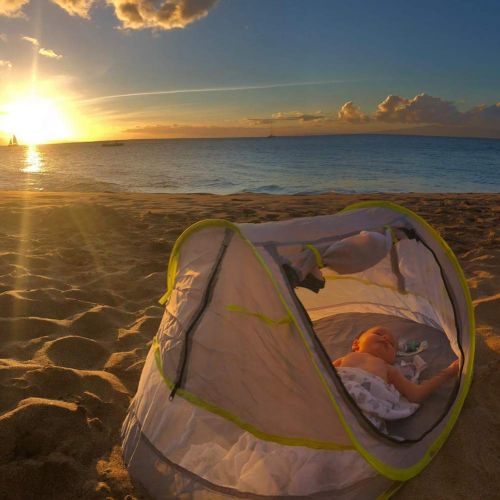  [아마존베스트]FHzytg Aiernuo Large Baby Beach Tent, Portable Baby Travel Tent UPF 50+ Infant Sun Shelters Pop Up Folding Travel Bed Mosquito Net Sunshade with 2 Pegs