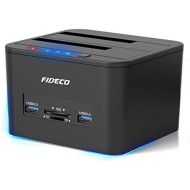 Hard Drive Docking Station, FIDECO USB 3.0 HDD Docking Station Dual-Bay External Hard Drive Docking with Offline CloneDuplicator Function for 2.5 & 3.5 SATA HDD SSD, Support TF &