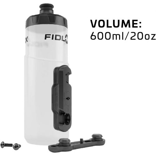  Fidlock TWIST Bottle 600 Set- Bike Water Bottle Holder with Attached Bottle - Cage Free Magnetic Mount - Clear