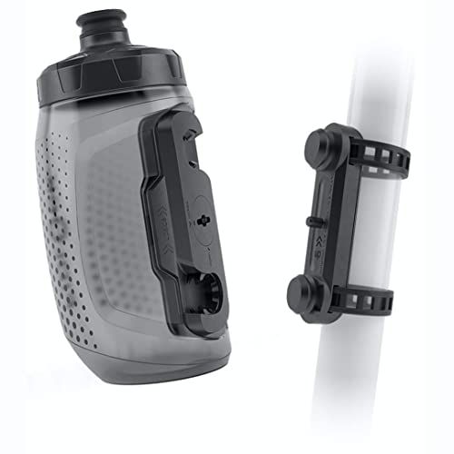  FIDLOCK Twist Bottle 450 & Uni Base Set- Bike Water Bottle Holder with No Screws & Attached Bottle - Cage Free Magnetic Rack - Smoke