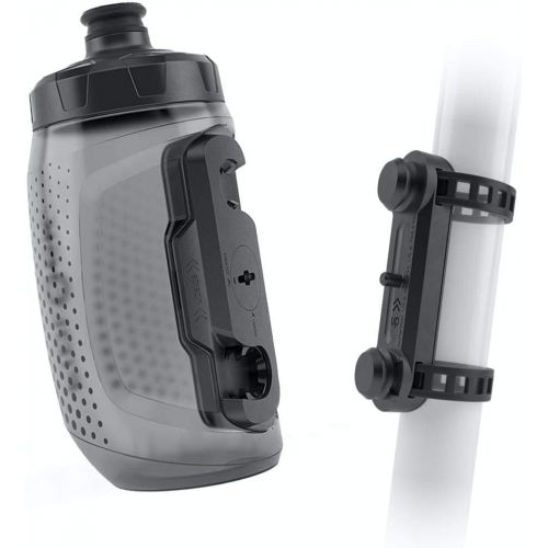  FIDLOCK Twist Bottle 450 & Uni Base Set- Bike Water Bottle Holder with No Screws & Attached Bottle - Cage Free Magnetic Rack - Smoke